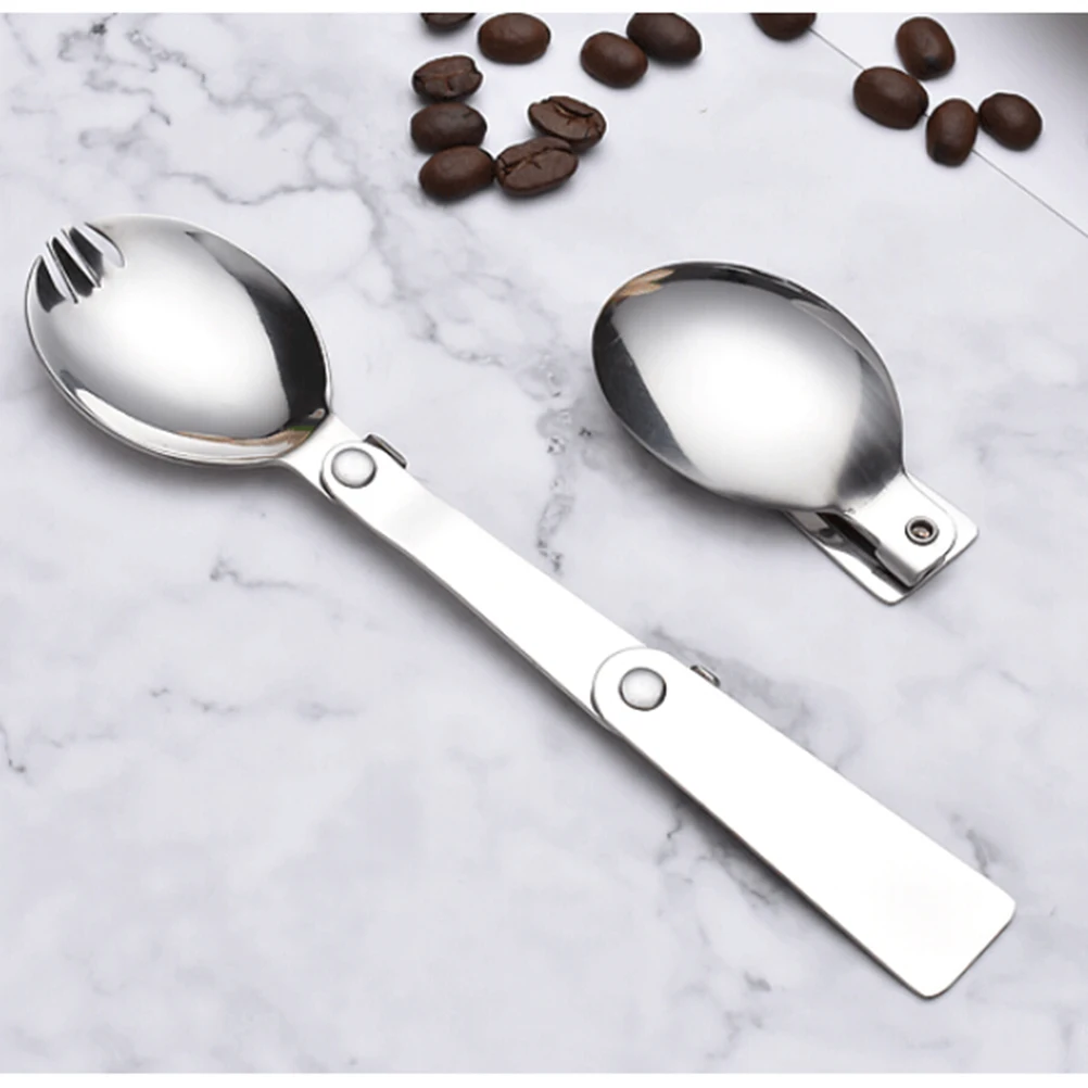 

Multi-function Stainless Steel Foldable Fork Spoon Portable Cutlery Tableware for Travel Picnic Outdoor Activities (Salad Spoon)