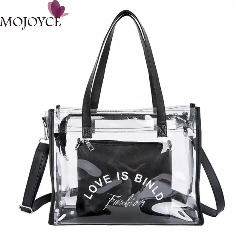 

Girls Large Capacity Transparent 2pcs/set Big Totes Clear Shoulder Handbags Women Clutch Crossbody Messenger Bags