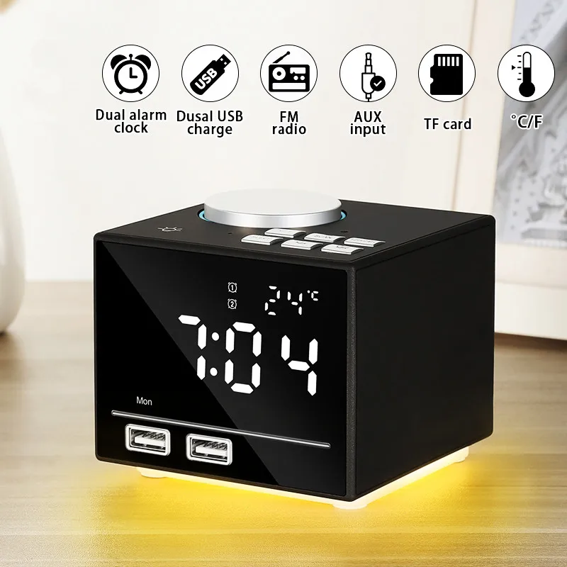 

bluetooth Music Speaker Mini Portable Wireless Speaker Soundbar Colorful Electronic Alarm Clock with LED Time Display Soundbox