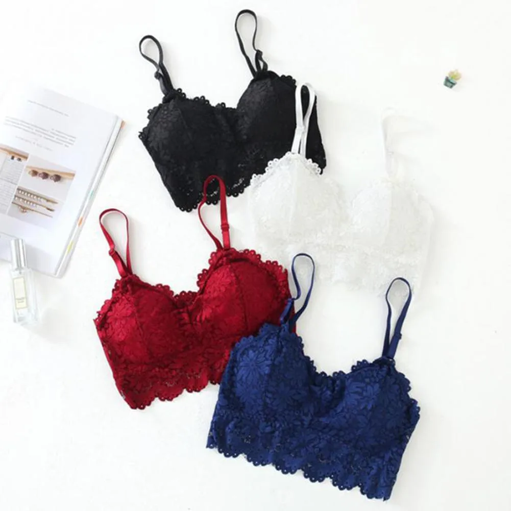 

Women's Sexy Lace Camisole Tank Tops 2019 Casual Sleeveless V-neck Padded Crop Tops Vest Solid Black White Underwear Bralette