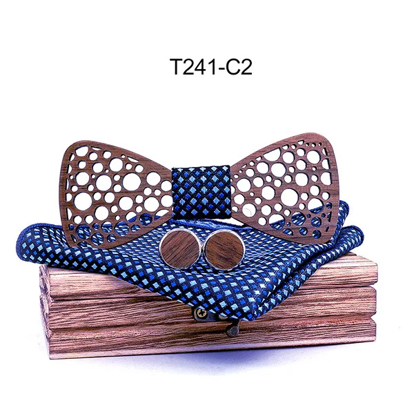  2019 New Mens Wooden Bow Tie Set for Wedding Suit Wood Bowties Brooch Handkerchief Cufflinks Set Sl