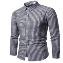 Новые модные мужские рубашки Slim Fit с длинным рукавом v-образный вырез формальная Кнопка Повседневная полосатая рубашка деловая рубашка Топы