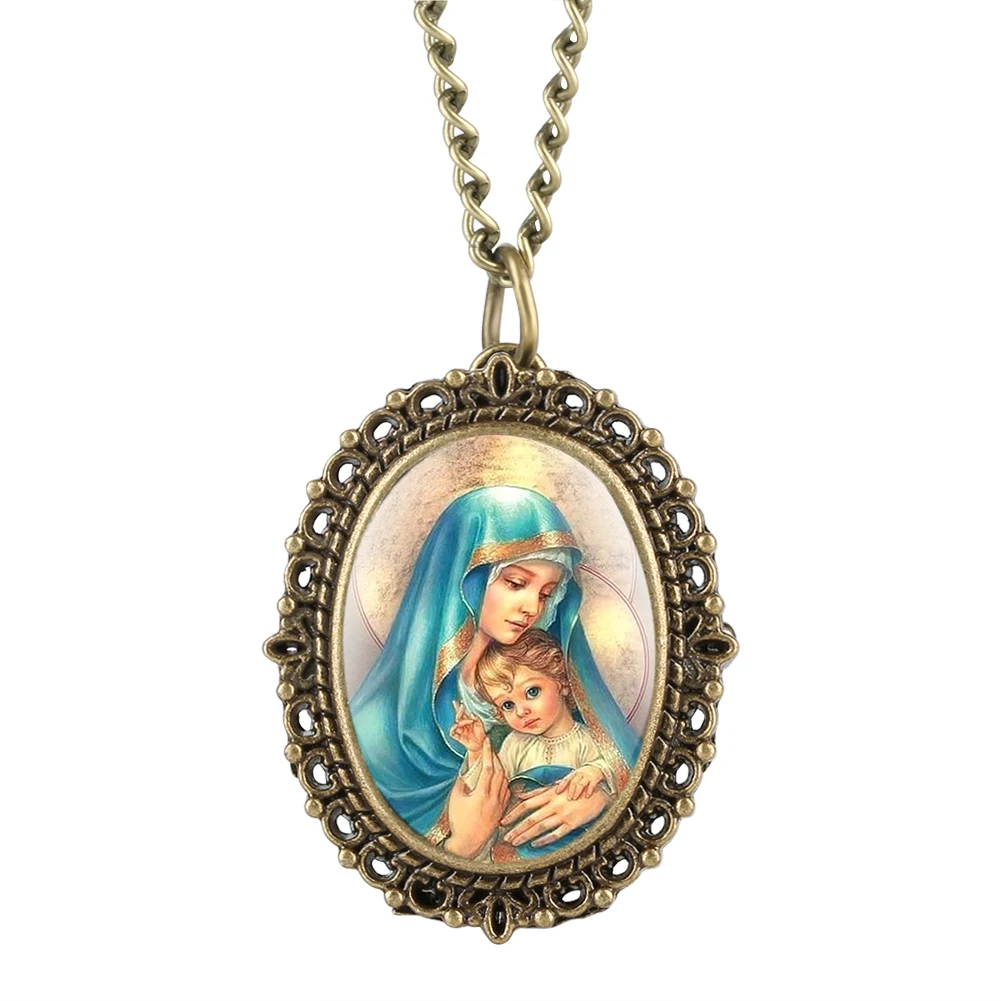 Ретро Virgin Mary's Embrace карманные часы для дам кварцевые подростков арабский