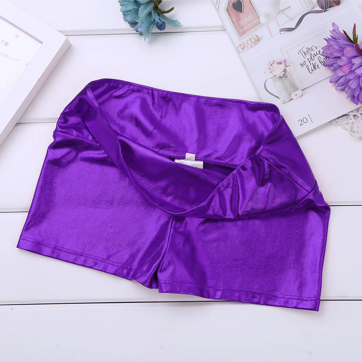 iiniim Kids Clothing Contemporary Dance Costume Metallic Shiny High Waist Dance Short Bottoms for Girls Gymnastic Leotard Shorts