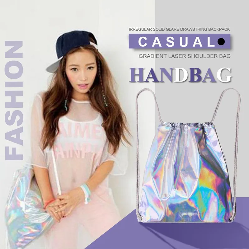 

Fashion popular gradient laser shoulder bag irregular solid color glare DrawString shoulder fashion casual bag