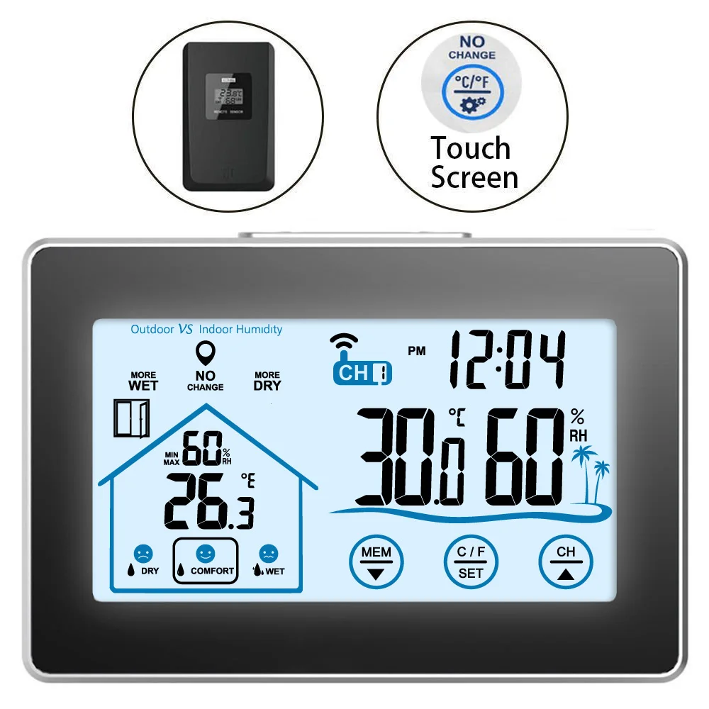 

Weather Station with Outdoor Sensor Digital Thermometer Hygrometer for Inside and Outside Backlight Current Time Black