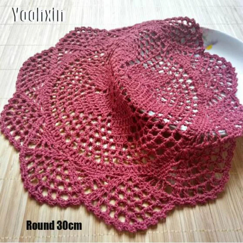 

30cm HOT Lace Cotton Table Place Mat Pad Cloth Crochet Mug Cup Drink Dining Coaster Doily Coffee Tea Christmas Placemat Kitchen
