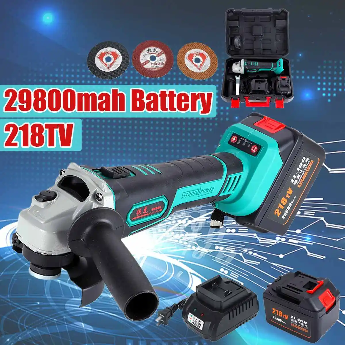 

218TV 29800mah 600W Wireless Electric Angle Grinder Power Cutting Tool Li-ion Batter New Chainsaw Bracket Polishing Grinder