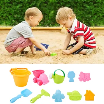 

10PCS Funny Soft Beach Sand Game Toys Set with Car Watering Can Bucket Shovel Rake for Kids Outdoor Beach Playset Role Play Toys