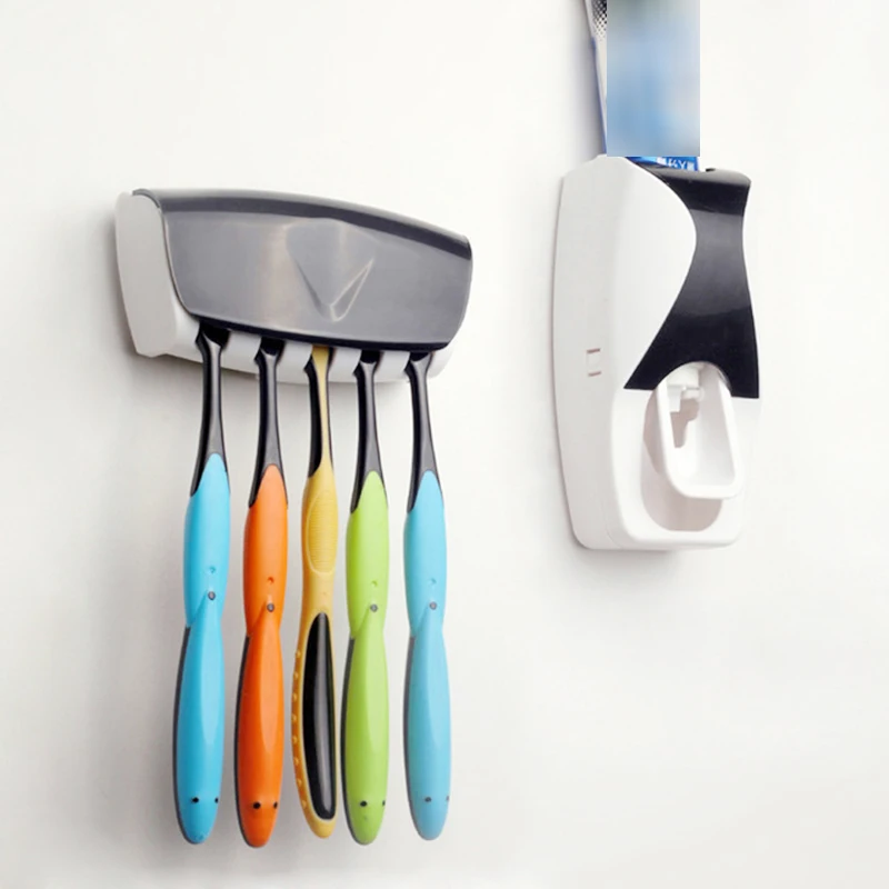 

OLOEY Bathroom Gadgets Automatic Toothpaste Holder Set Wall Mount Rack Bath Oral Accessories