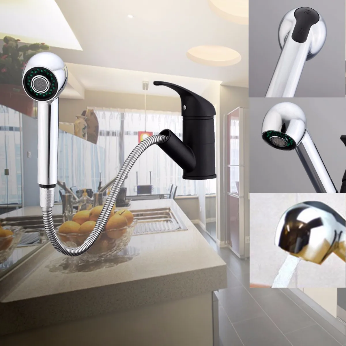 

360Rotation Pull Out Spray Kitchen Sink Basin Water Faucet Taps Spout Bathroom Chrome Finished Cold And Hot Mixer Tap Faucet