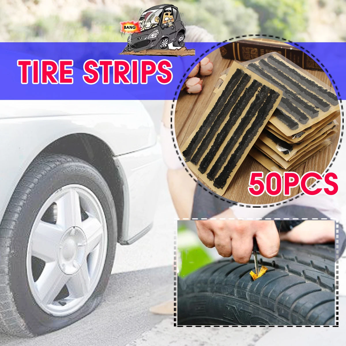 

Autoleader 50pcs/lot Tyre Tire Puncture Tubeless Seal Kit Strips Bike Car Truck Kit Car Tubeless Puncture Tire Repair Strip