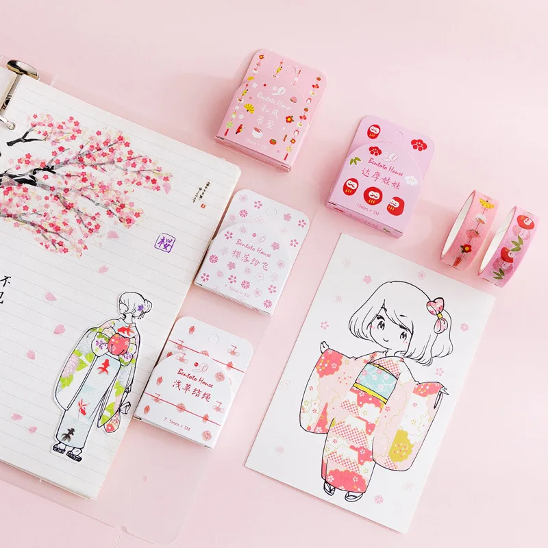 

1PC Kawaii Flower Masking Tape Lovely Cherry Washi Tape Decorative Adhesive Tape For Kids DIY Scrapbooking Diary Photos Albums