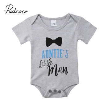 

2018 Brand New Newborn Toddler Kids Boys Girls Summer Bodysuit Short Sleeve Letter Bow Print Grey Jumpsuit Playsuit Outfit 0-24M
