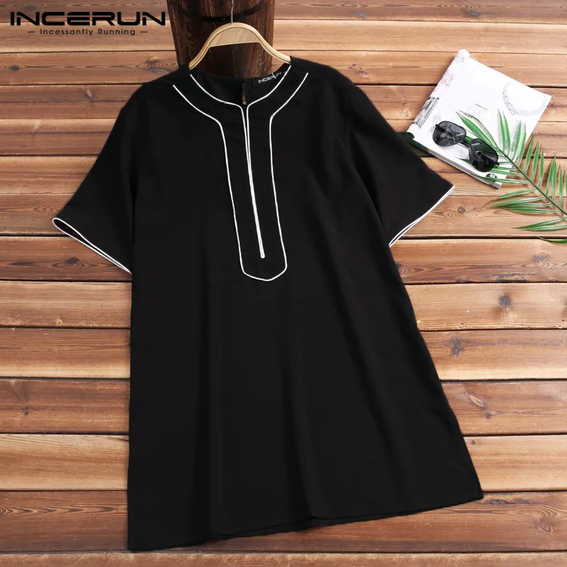 

Indian Kurta Suits Men T Shirts Short Sleeve Crew Neck Solid Loose Fit Hiphop Dance Tee Male Kaftan Robe Shirts Camisa Clothes