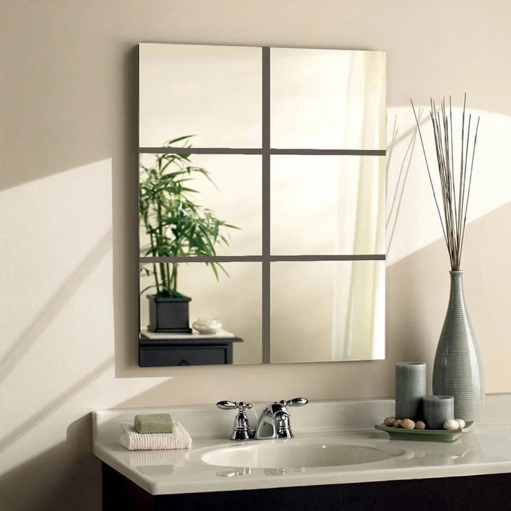 

Concise 9/16 Pcs Mirror Tile Wall Sticker Square Self Adhesive Stick on 0.1mm Bathroom Mirror Wall Stickers Bathroom Accessories