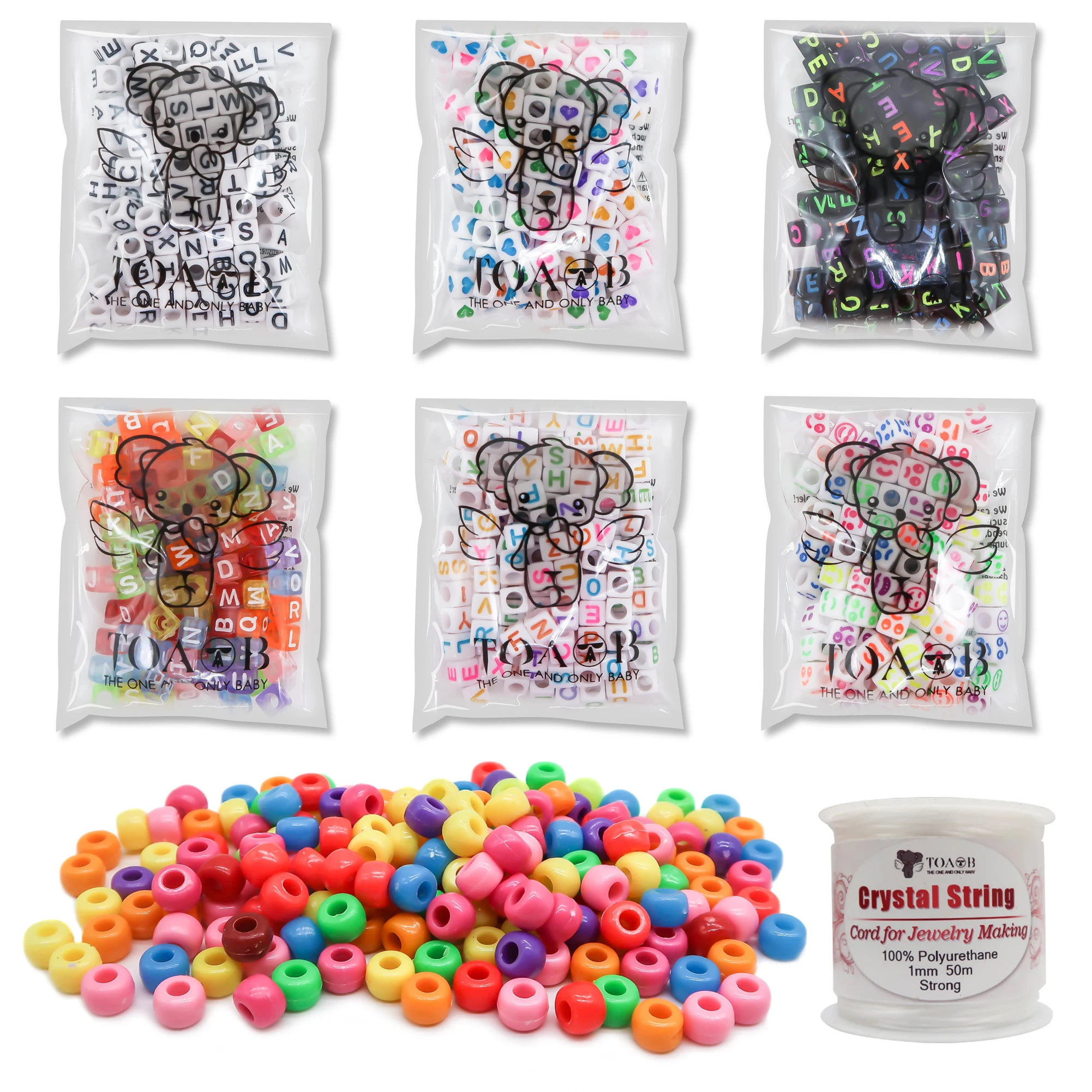 

TOAOB 1600pcs Letter Beads Acrylic Cube Multi Colors Alphabet Beads and Pony Beads kit with Crystal Cord for DIY Jewelry Making