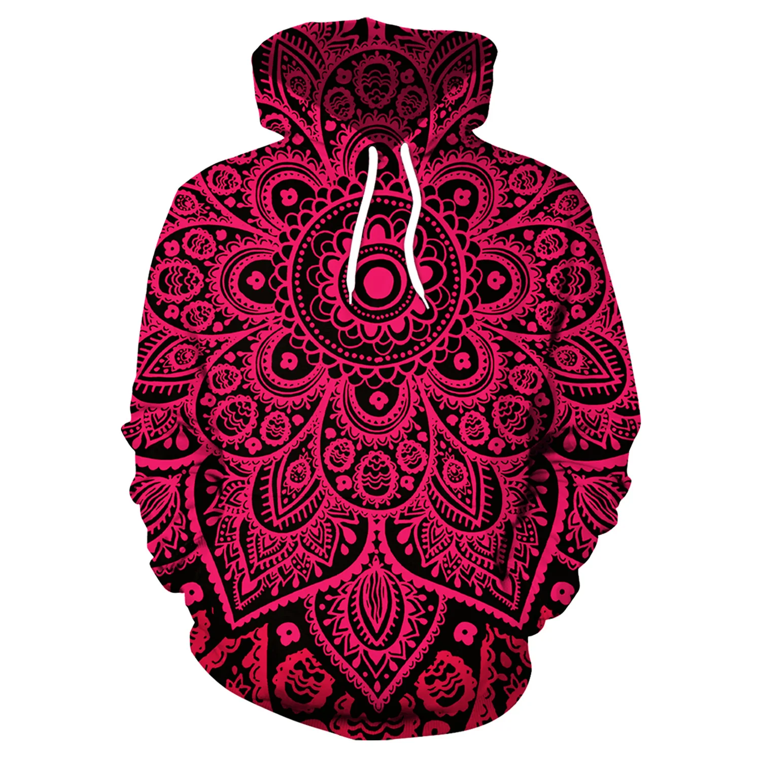 Women Hoodies Red Mandala 3D Print Hoodies with Hat Women Hoodie Loose Sweatshirt Pullover Sudaderas Mujer Moletom