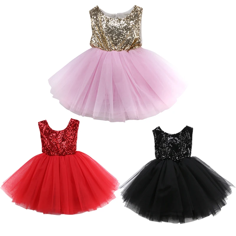 Платье принцессы с блестками для маленьких девочек бальное платье-пачка без рукавов с вырезом на спине, торжественные вечерние платья, одежда, От 1 до 5 лет