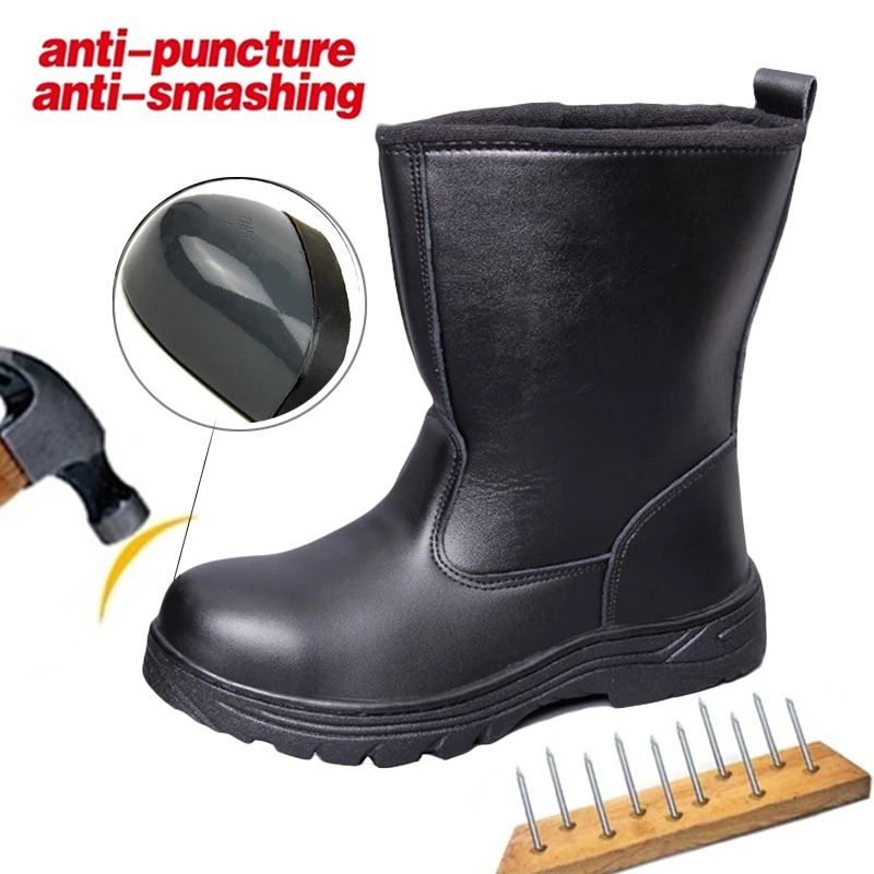 

Men Work Safety Boot Anti-puncture Steel Toe Anti-smashing Shoes Waterptoof Platform Winter Fur-lined Boots Male Safety Shoe