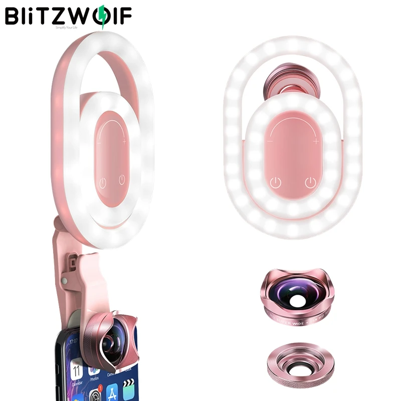 

BlitzWolf BW-SL1 3 in 1 Smart Selfie Fill Double Circle LED Light with 4K HD Super Wide-angle Lens 15X HD Macro Lens Camera Lens