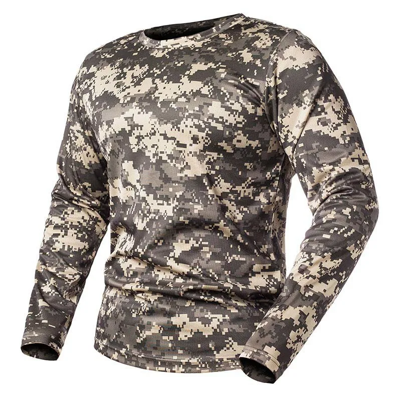 Man Long Sleeve Outdoor T-shirt Men Quick Dry Round Neck Hunting Hiking Camping Fishing Sport T Shirt Long Sleeve T Shirt