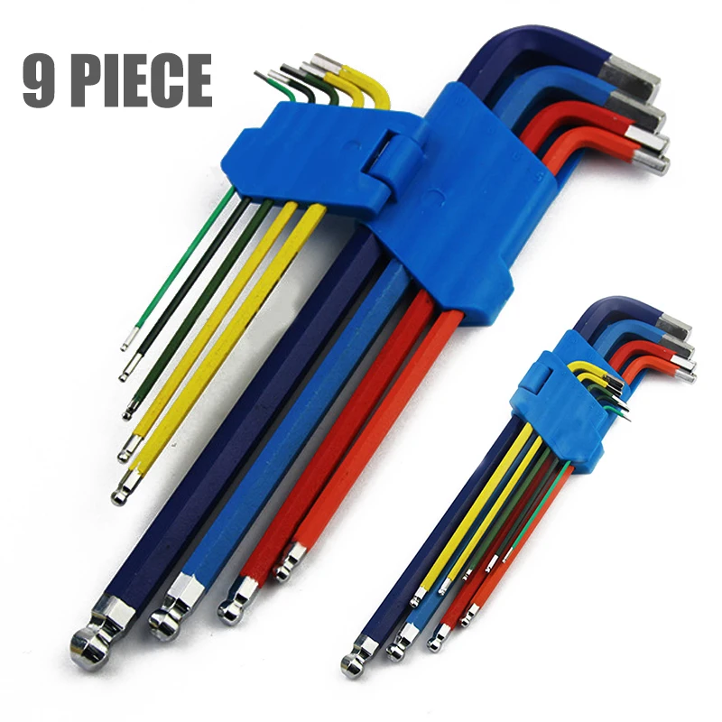 

9pcs/set 1.5mm-10mm Long Hex Key Set Ball End Metric Magnetic Colour Coded Wrench with Holder