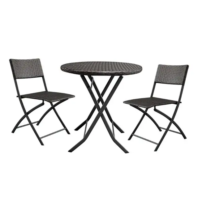 3Pcs/set Foldable Gradient Garden Rattan Coffee Table+2pcs Chairs Househoud Furniture Home Garden Table Set