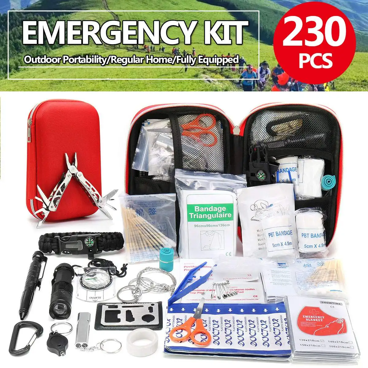 

Self-help Security 230Pcs/Set SOS Emergency Camping Survival Equipment Outdoor Gear Tactical Tool Lightweight Versatile Portable
