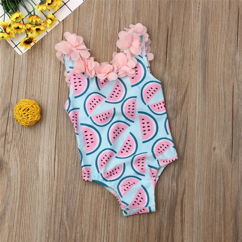 Family Matching One-Piece Suits Toddler Infant Baby Girls Watermelon Swimsuit 3D Flower Swimwear Swimming Bikini