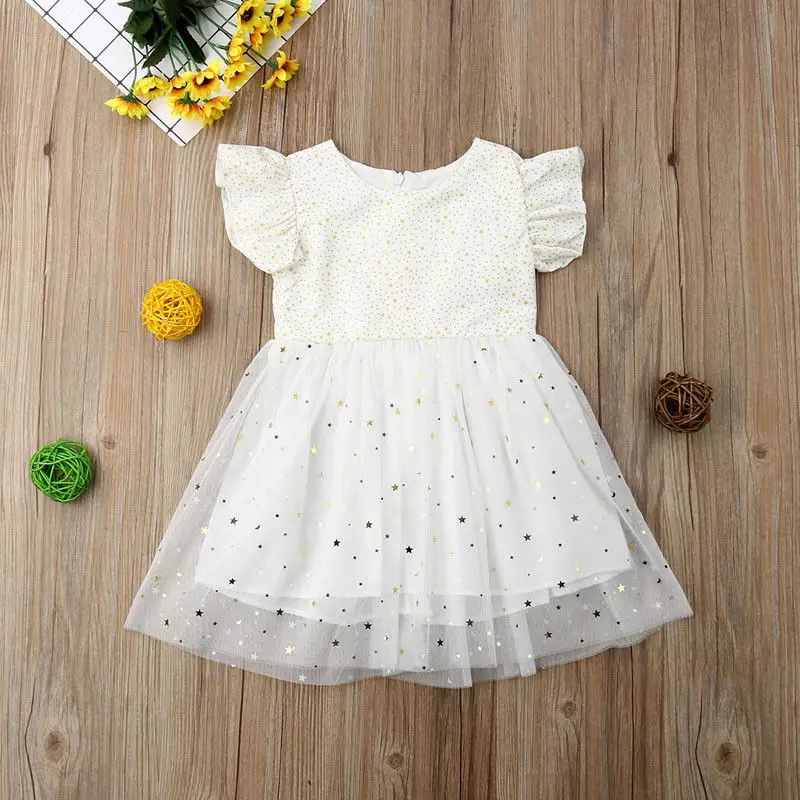 

1-5T Toddler Kdis Baby Girls Flower Clothing Boho beach summer short sleeve Dress elegant Cute party princess Stars outfits