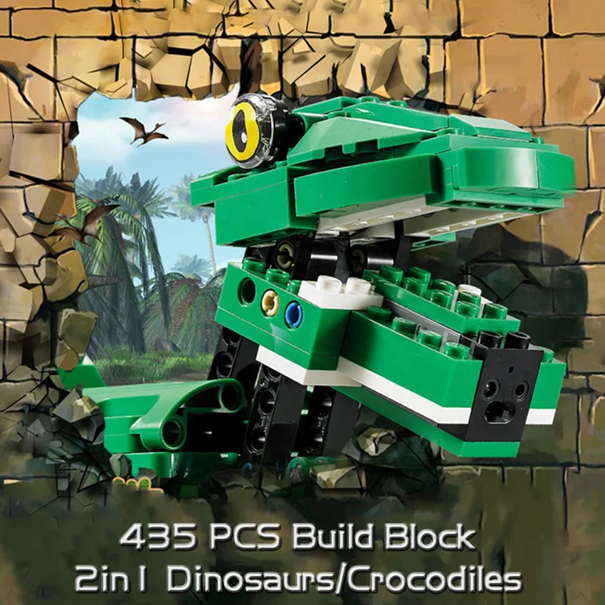 2in1 Dinosaurs transform Crocodile Building Blocks Set Sound Ifrared Sensing Motor 435pcs Bricks Apply to Legoes LEPINS Toys boy