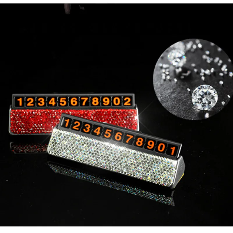 

Crystal Rhinestones Temporary Parking Card Hidden Phone Number Card Plate Universal Diamond Car Sticker Interior Accessories
