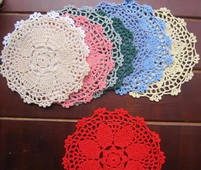 

Exquisite Round DIY Lace Cotton Table Mat Cloth Kitchen Crochet Placemat Place Doilies Cup Mug Holder Fruit Coaster Cake Pad
