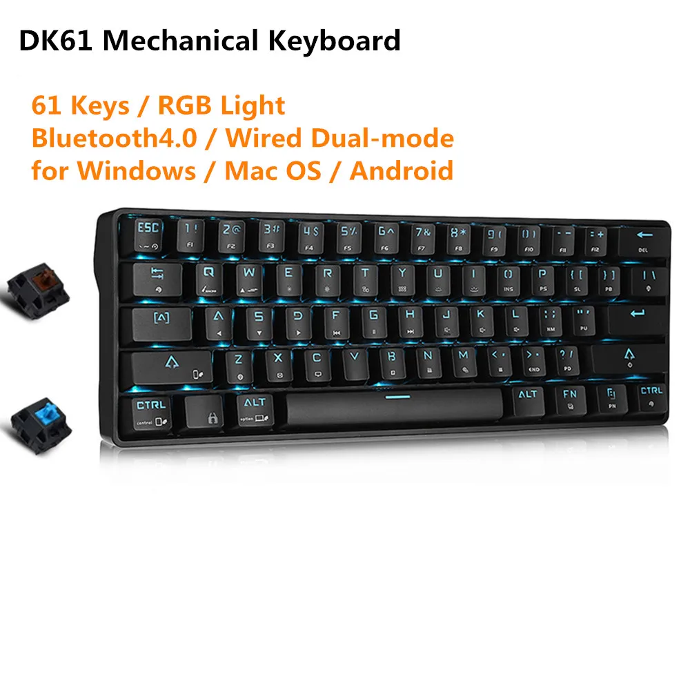 

DK61 Bluetooth4.0 Dual-Mode Mechanical Keyboard 61 Keys USB2.0 RGB Light Gaming Keyboard Wireless For Pubg Lol Data Gamer