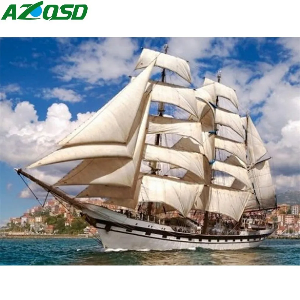 

AZQSD Diamond Painting Ships 5D DIY Diamond Mosaic Home Decor Picture Of Rhinestones Scenic Diamond Embroidery Handmade Gift