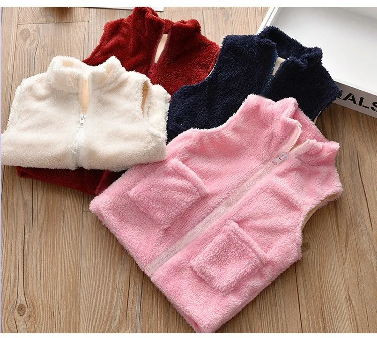 

Autumn Baby Girls Vest Waistcoat Kids Cotton Fleece Sleeveless Jacket Winter Fashion Solid Warm Children Tops Clothes Wholessale