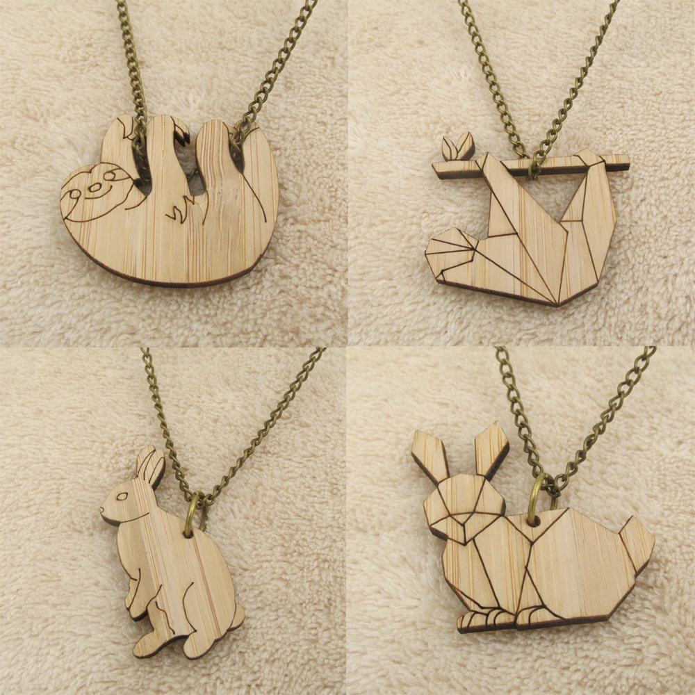 Кролик оригами Ленивец ожерелье ювелирные изделия бамбук деревянная подвеска "Кролик" животное Ленивец кролик подарок