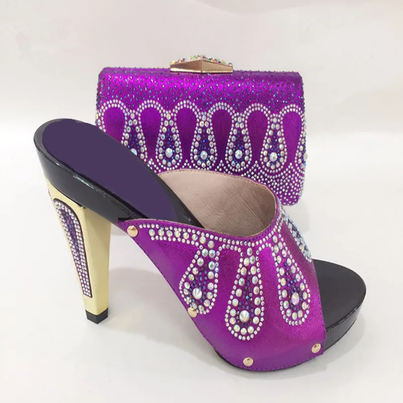 

663-2 purple Shoes High Heel Wedding Dress Shoes With Matching Bag Cutomized Ceremony Pumps With Purse