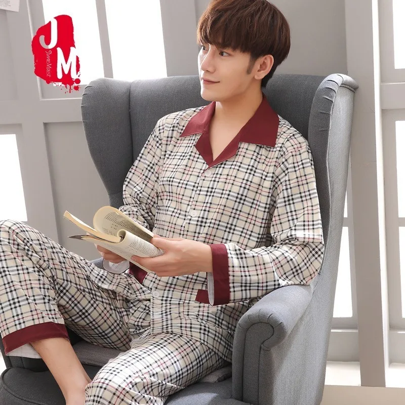 

Spring Pijama Men Suit Cotton Long Sleeve Pyjama Men Set Two Piece Autumn Pajama Man Sleepwear Solid Pajamas Male L XL XXL XXXL