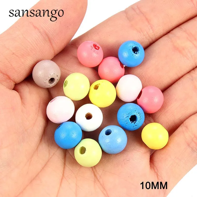 

50pcs 12mm 10MM 8MM Mixed Color Wood Round Beads For Women Girls DIY Bracelet Necklace Jewelry Accessories Hole Diameter 2.5mm