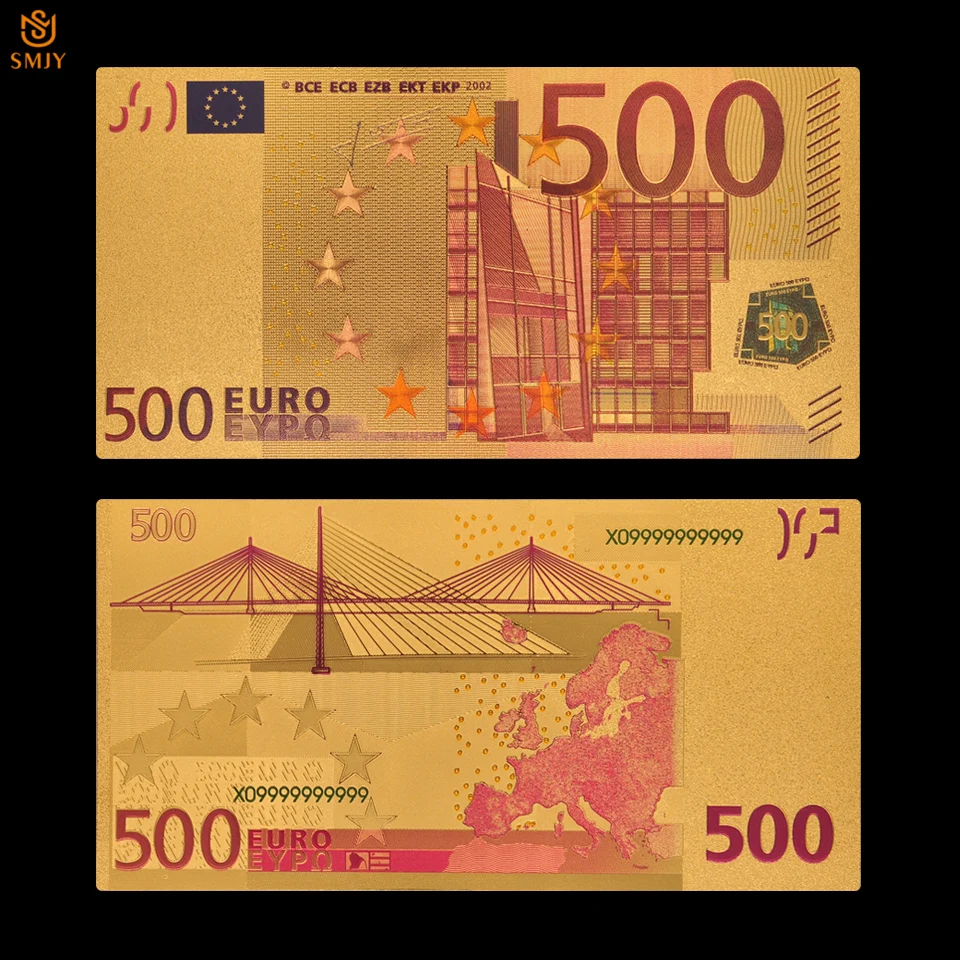 Горячая продукта золото Colorful красочные 500 евро Позолоченные бумажные банкноты для коллекции и домашнего декора подарки