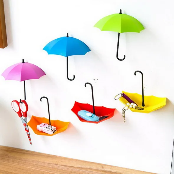 

3Pcs/set Colorful Umbrella Shape Wall Hook Self Adhesive Wall Door Hook Hanger Bag Keys Bathroom Kitchen Sticky Holder