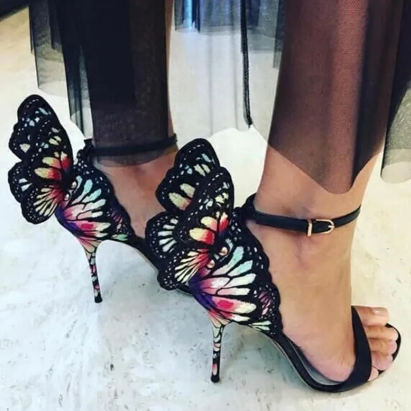 

Amazing Black And Pink Butterfly Sandals Gladiator High Heels Pumps For Women Shoes Handmade Embroidery Sandalia Feminina