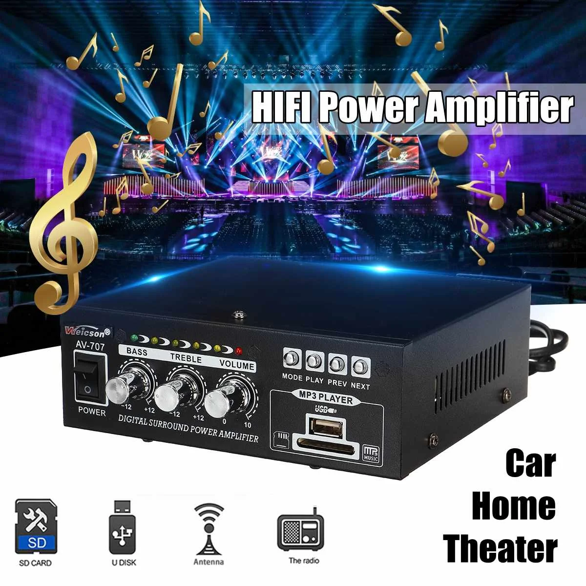 

HIFI Digital 110V/220V Audio bluetooth Power Amplifier AMP FM Radio For Car Home