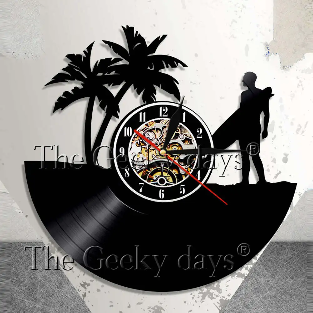 Hawaii Wall Clock Modern Surfing Time art Surfboard Beach Kids Room Art Vinyl Surfer Gift Idea | Дом и сад