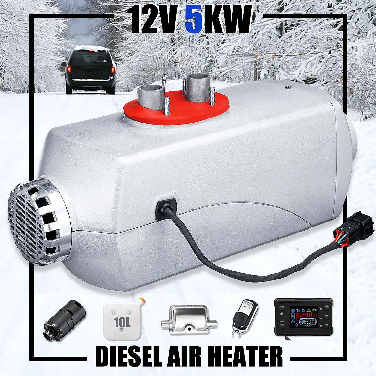 

12V 5KW Car Heater Alloy Case Electric Air Parking Heater Diesels Heater Timing LCD Switch Remote Control Silencer 10L Fuel Tank