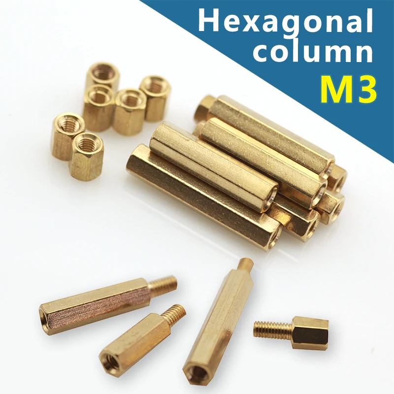 20pcs M3 x 6mm Brass Hexagonal Threaded Double Pass Spacers Hexagon Copper Post 