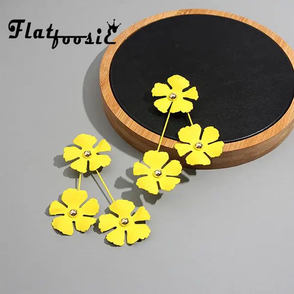 

Flatfoosie Trendy New Resin Flowers Metal Drop Earrings For Women Girls Party Gifts Ethnic MultiColor Dangle Earing Jewelry 2019