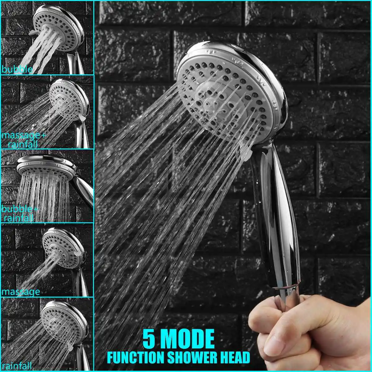 

Universal 5 Modes Functions Bathroom Shower Head ABS Handheld Round Spray Water-saving Spout Rainfall Bubble Massage Pressurized